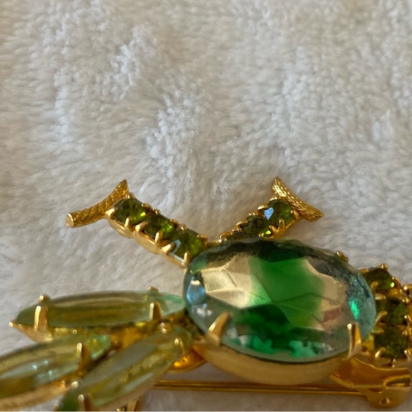 Rare VINTAGE green rhinestone, crystal, & gemstone ROADRUNNER BROOCH - Picture 5 of 8